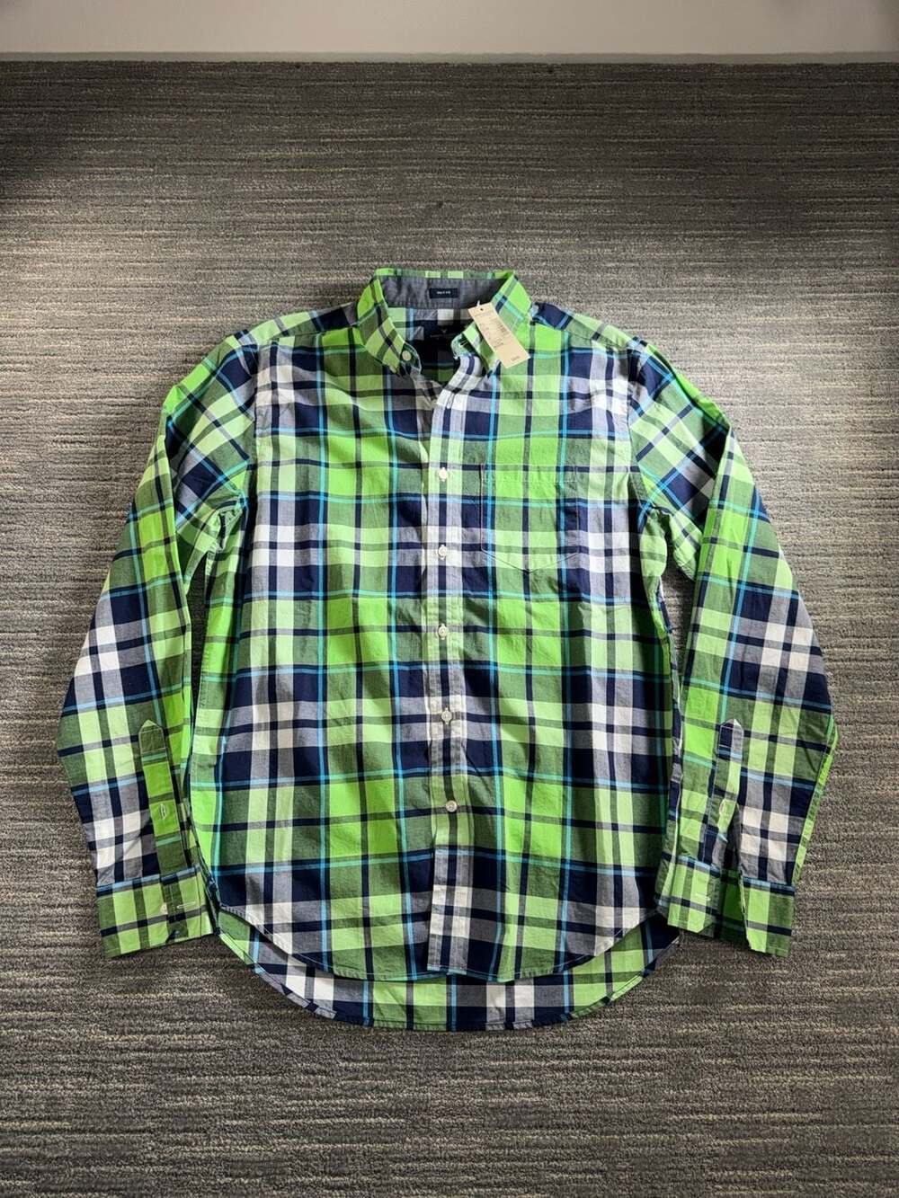 American Eagle Outfitters Prep Fit Plaid Button Down Shirt Green Navy Size Mediu